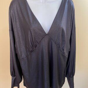 XXL Prologue Ash Grey blouse- suede look a like w/ V neck